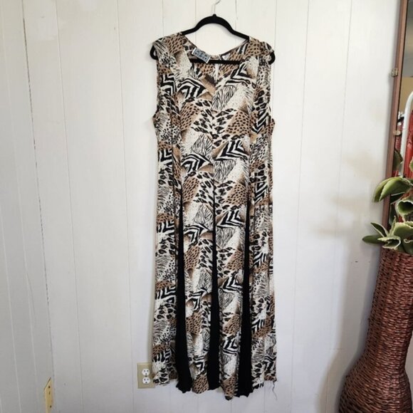 Vintage Dresses & Skirts - Vintage 90s Leopard Animal Print Maxi Dress Sleeveless Witchy 1990s Plus Size 3X